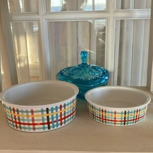 Martha Stewart Pair of Ceramic Bowls/Casseroles In Plaid Design